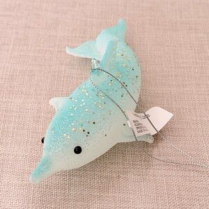 Holiday Lane Blue Seaside Dolphin Glass Ornament NWT